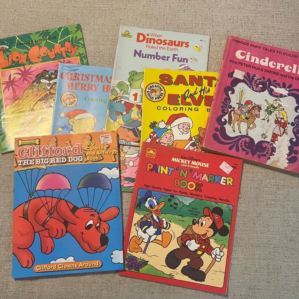 Vintage Coloring Book Lot 30+ 80s 90s Disney Sesame Street Lisa Frank Christmas
